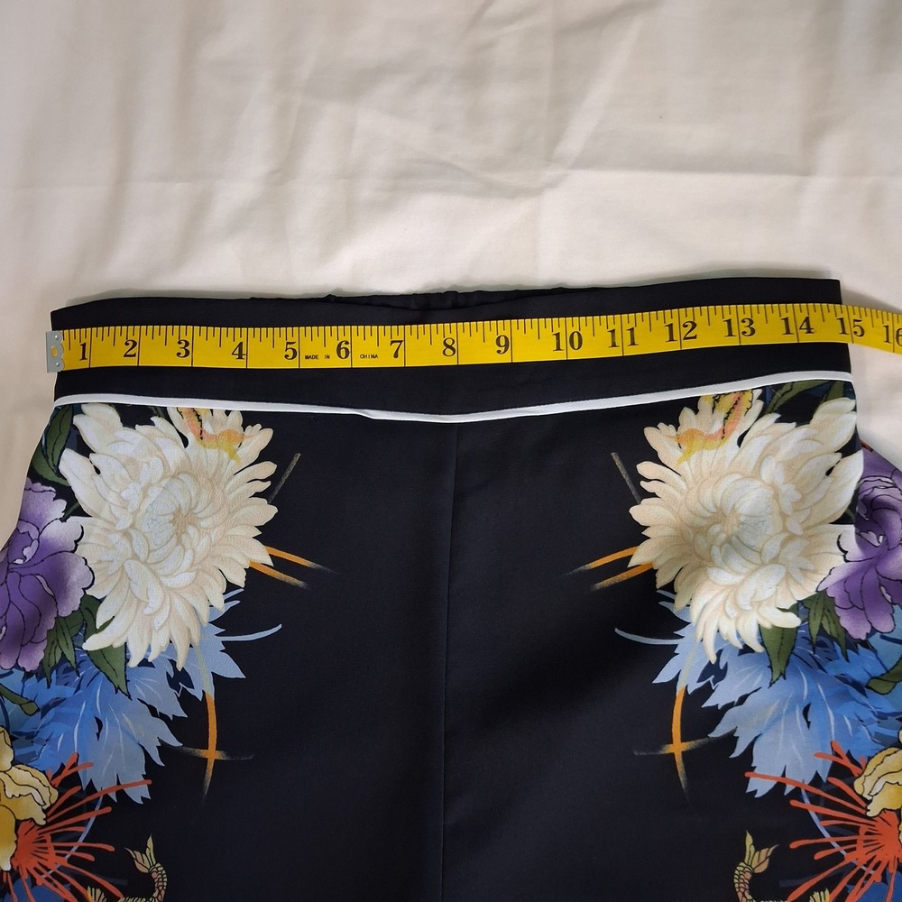 Biba Floral Koi Fish Print Wide Leg Pants Black High Elasic Waist Size 12 - Picture 4 of 14